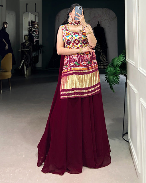 Off White Color Gaji Silk Three Piece Plazo Suit - ETHNICDEAL