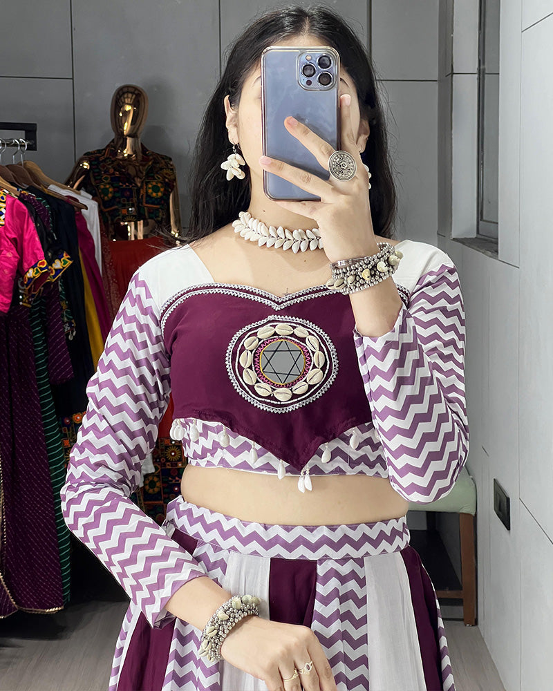 White Wine Color Pure Rayon Cotton Navratri Lehenga Choli - ETHNICDEAL