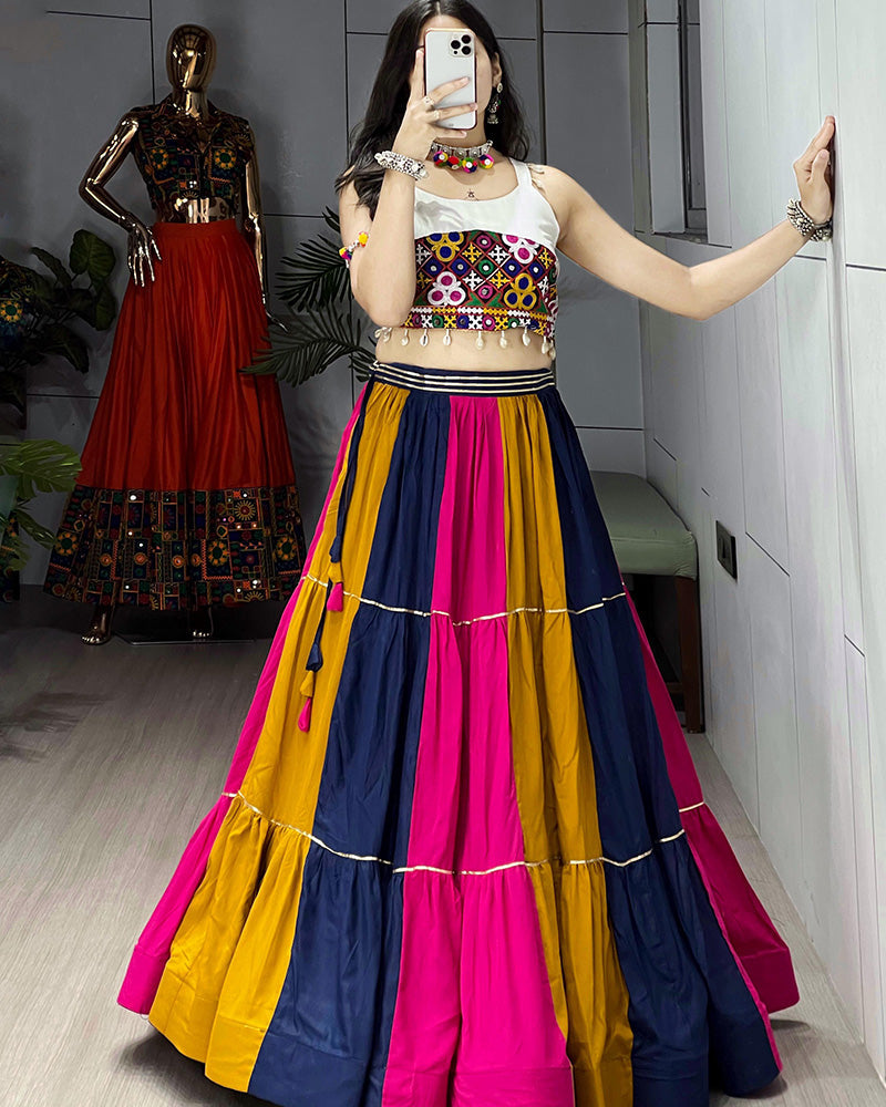 Multi Color Pure Rayon Cotton Navratri Lehenga Choli - ETHNICDEAL