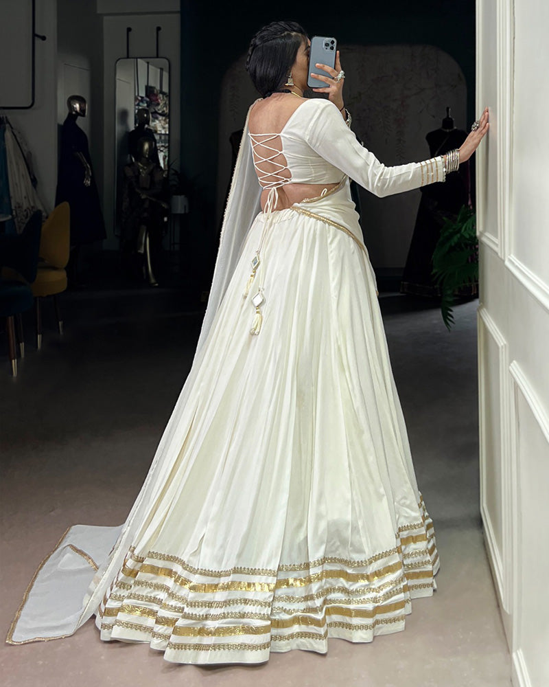 White Color Pure Rayon Navratri Lehenga Choli - ETHNICDEAL