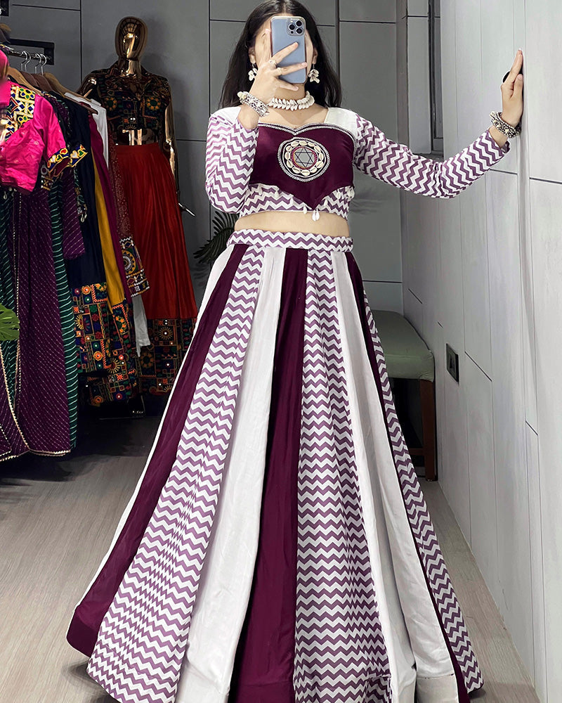 White Wine Color Pure Rayon Cotton Navratri Lehenga Choli - ETHNICDEAL