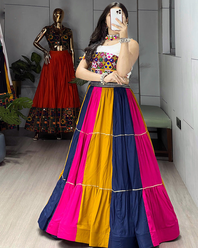 Multi Color Pure Rayon Cotton Navratri Lehenga Choli - ETHNICDEAL