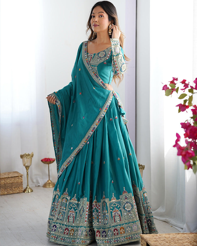 Bottle Green Color Natural Crepe Silk Lehenga Choli - ETHNICDEAL