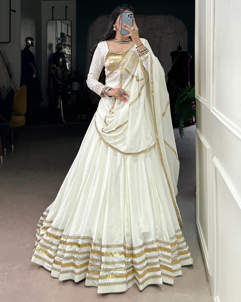 White Color Pure Rayon Navratri Lehenga Choli - ETHNICDEAL
