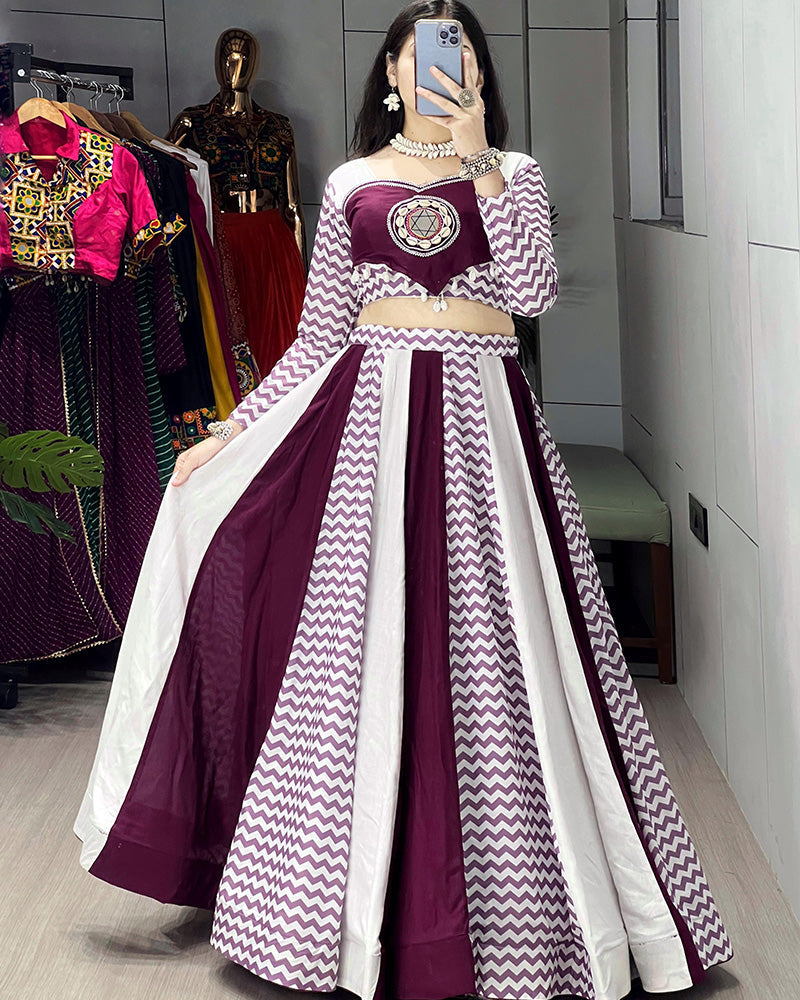 White Wine Color Pure Rayon Cotton Navratri Lehenga Choli - ETHNICDEAL