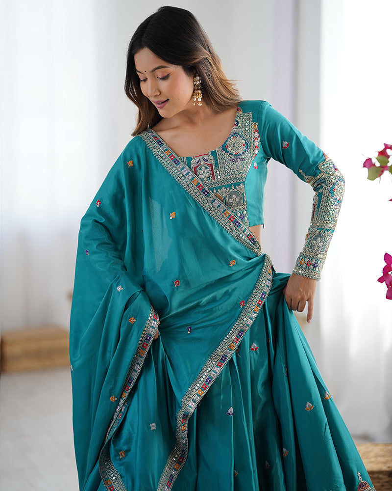 Bottle Green Color Natural Crepe Silk Lehenga Choli - ETHNICDEAL