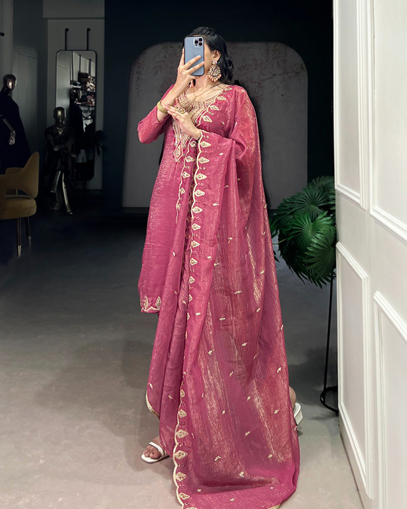 Pink Color Silver Glory Three Piece Kurti Suit - ETHNICDEAL