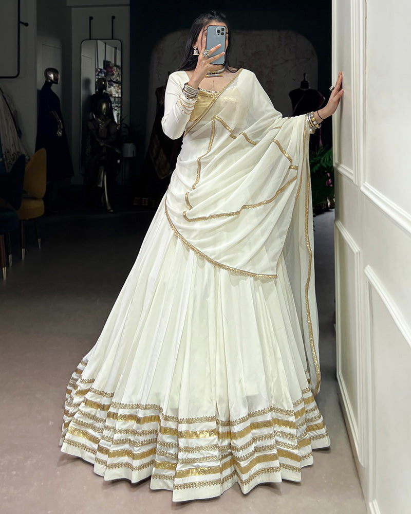 White Color Pure Rayon Navratri Lehenga Choli - ETHNICDEAL
