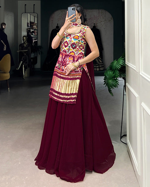 Off White Color Gaji Silk Three Piece Plazo Suit - ETHNICDEAL