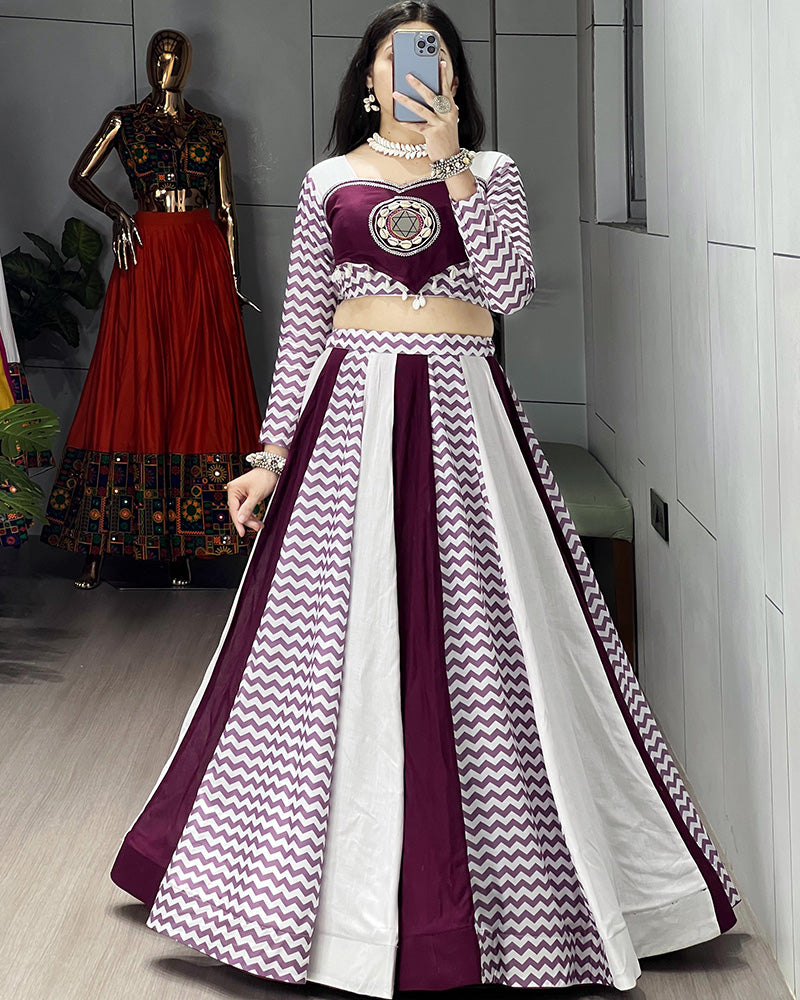 White Wine Color Pure Rayon Cotton Navratri Lehenga Choli - ETHNICDEAL