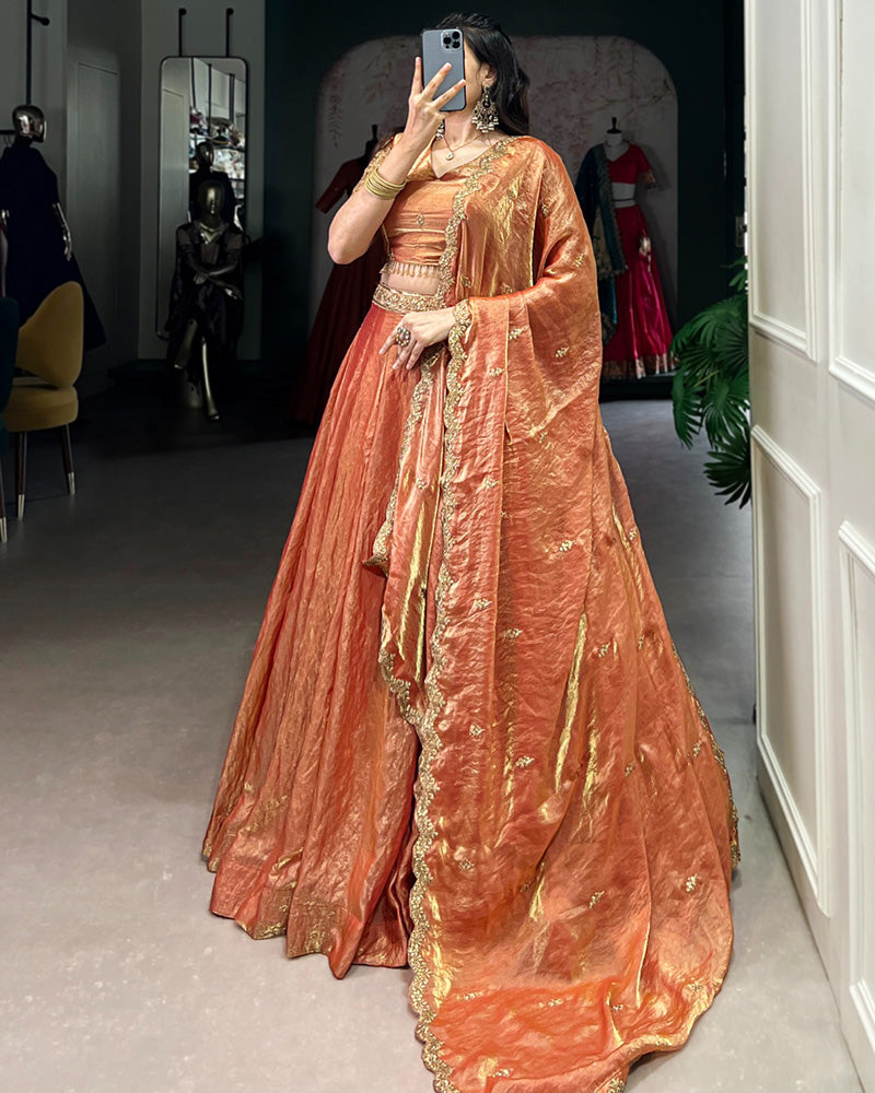 Rust Orange Color Fendi Pastel Lehenga Choli - ETHNICDEAL