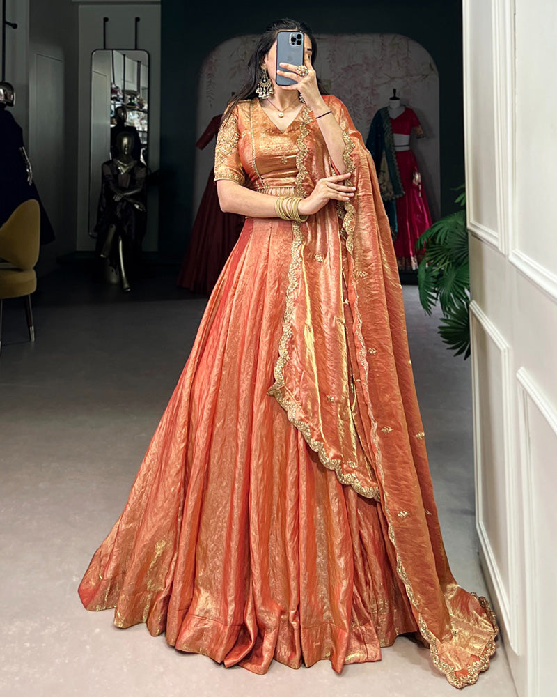 Rust Orange Color Fendi Pastel Lehenga Choli - ETHNICDEAL
