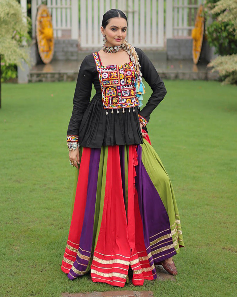 Orange Wine Color Pure Cotton Navratri Lehenga Choli - ETHNICDEAL