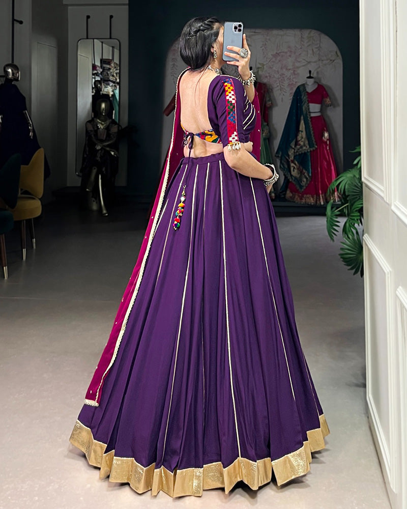 Purple Color Rayon Embossed Navratri Lehenga Choli - ETHNICDEAL
