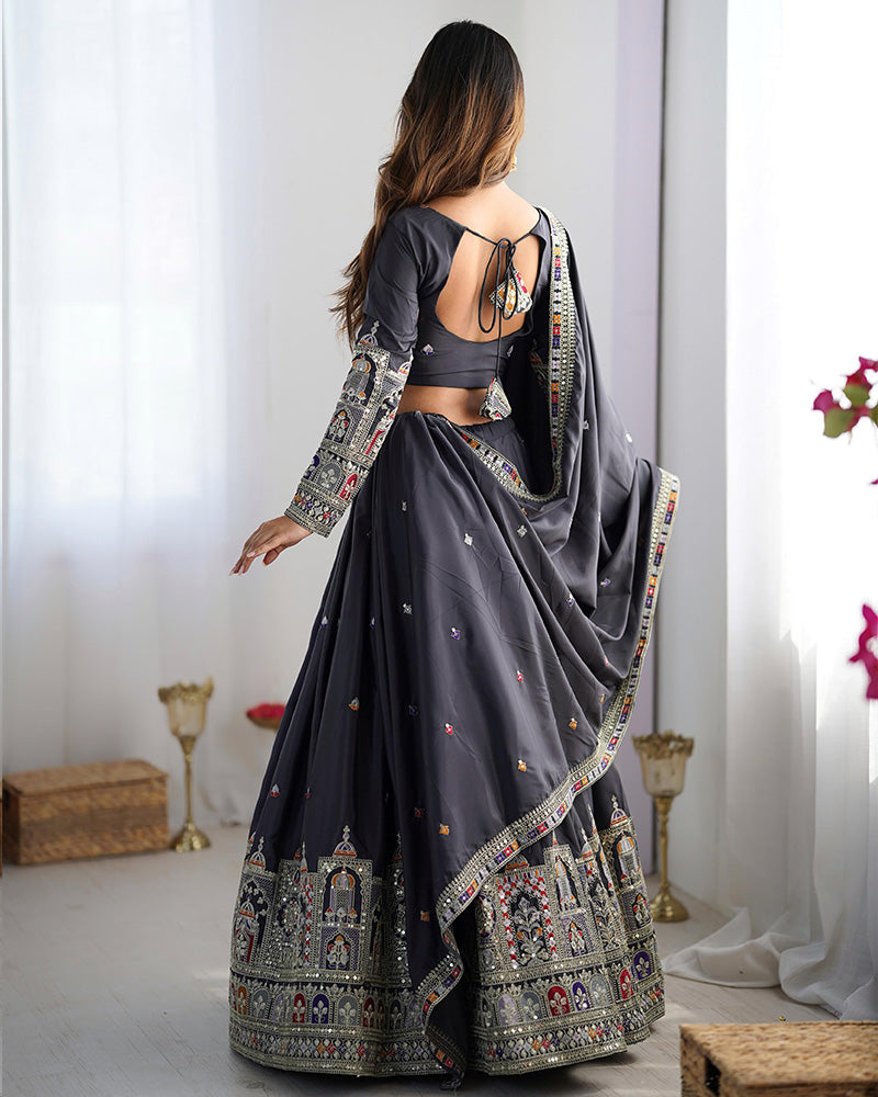 Black Color Natural Crepe Silk Lehenga Choli - ETHNICDEAL