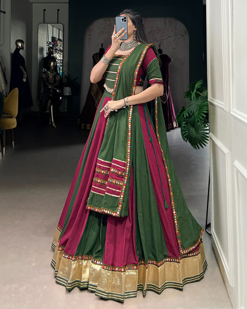 Elegant Dual-Tone Green and Magenta Navtratri Lehenga Choli - ETHNICDEAL