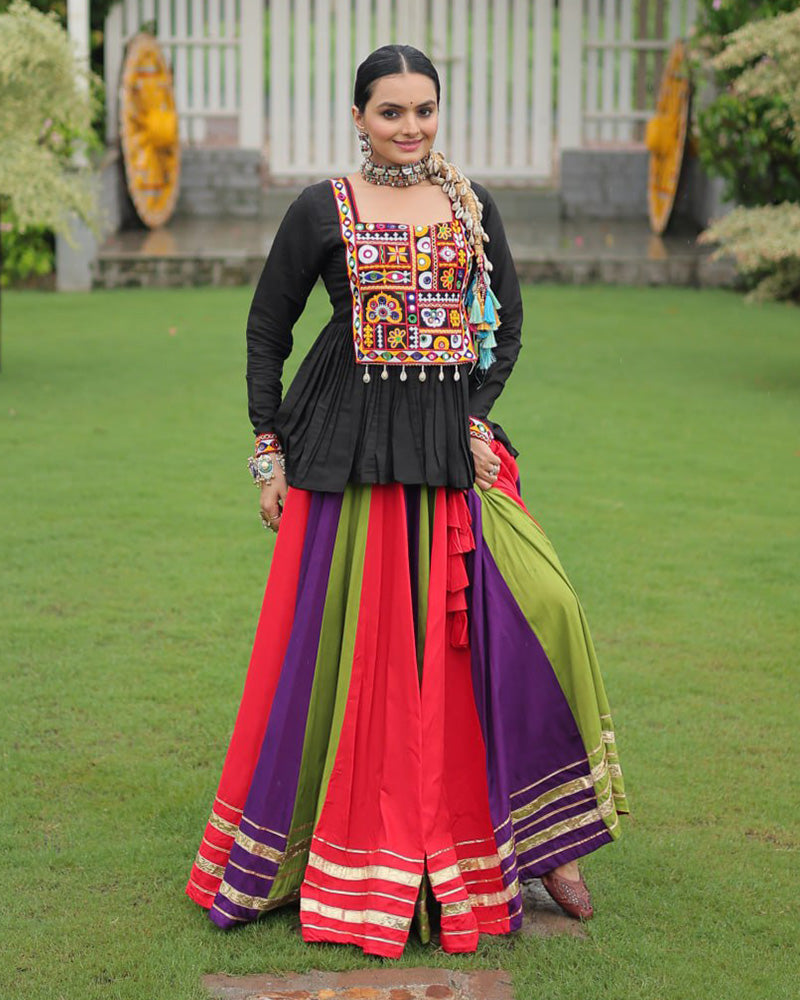 Orange Wine Color Pure Cotton Navratri Lehenga Choli - ETHNICDEAL