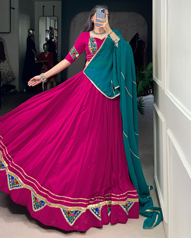 Designer Pink Rayon Lehenga Choli With Traditional Gamthi Patchwork - ETHNICDEAL