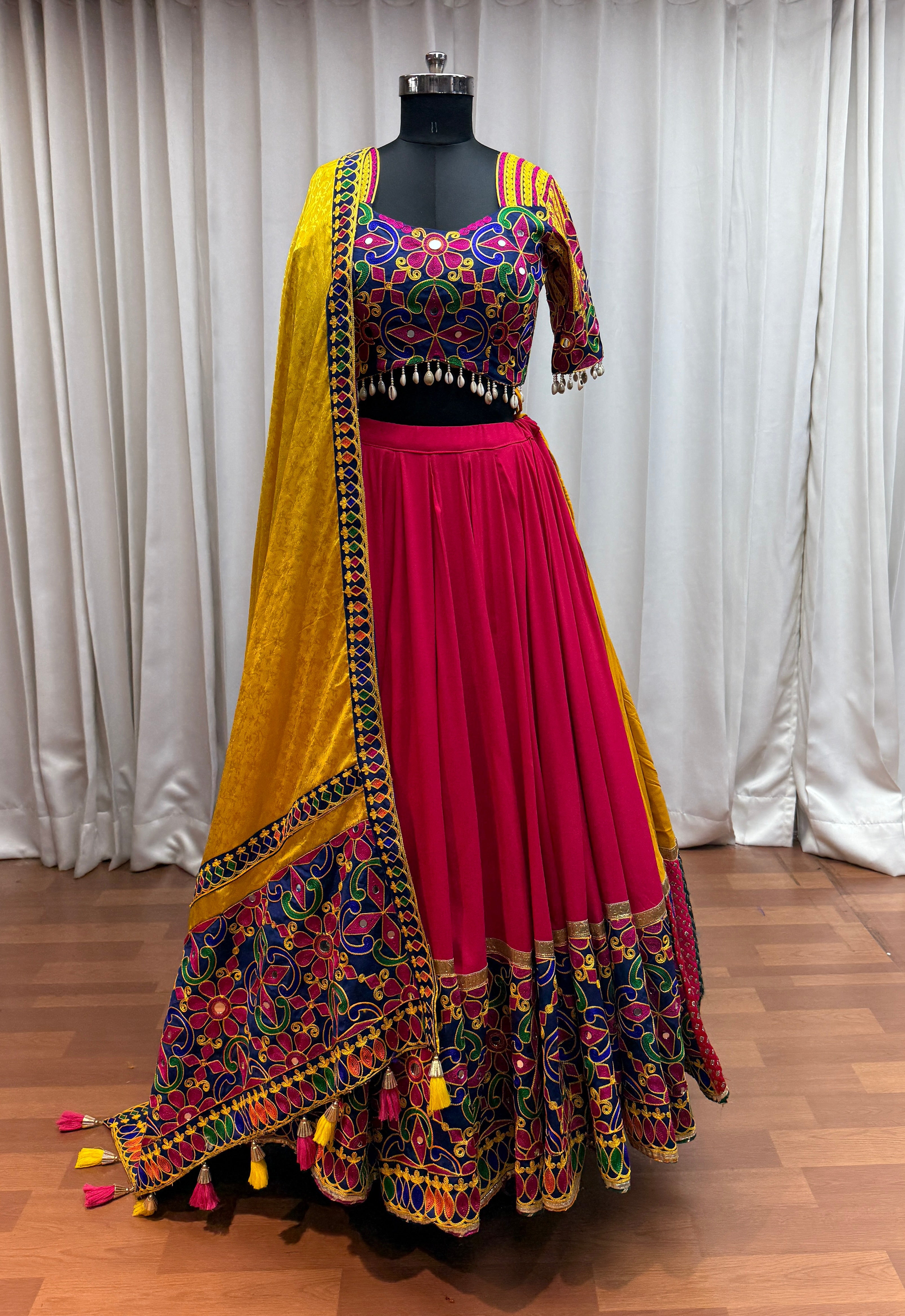 Multi Color Elegant Designer Navratri Stylish Viscose Cotton Lehenga Choli - ETHNICDEAL