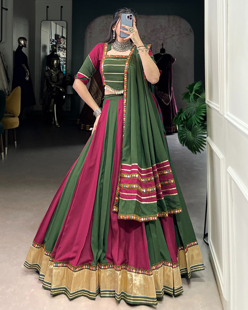 Elegant Dual-Tone Green and Magenta Navtratri Lehenga Choli - ETHNICDEAL
