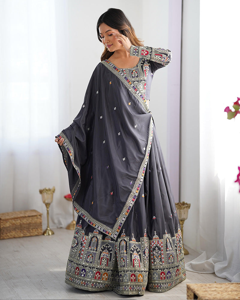 Black Color Natural Crepe Silk Lehenga Choli - ETHNICDEAL