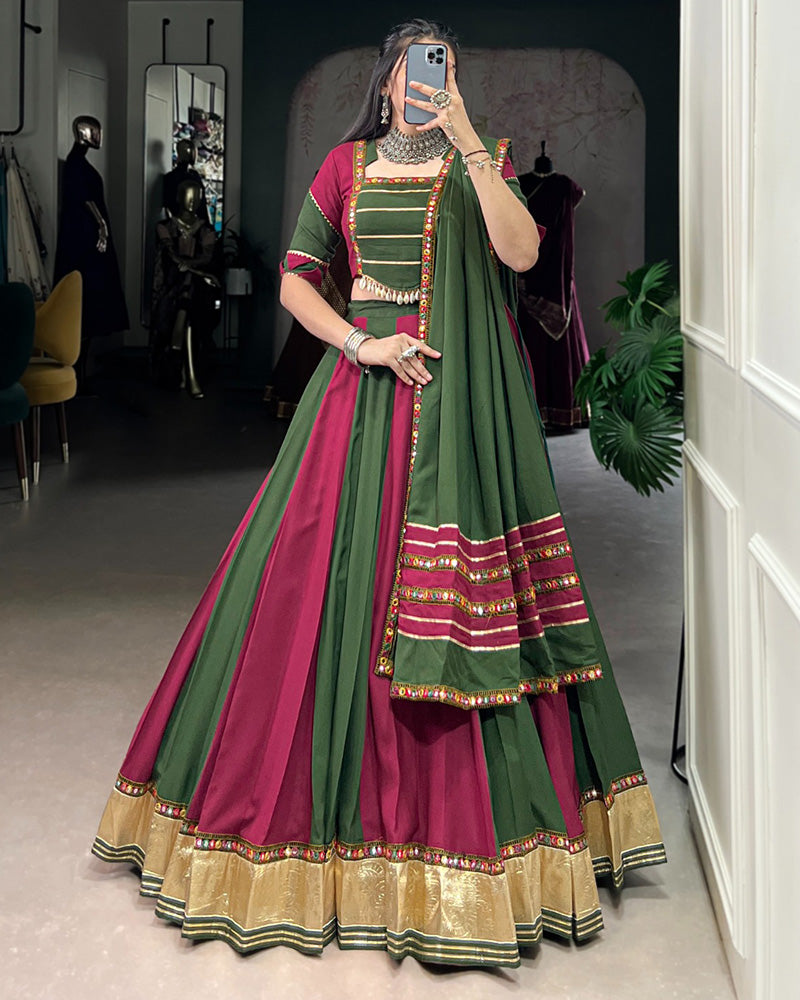 Elegant Dual-Tone Green and Magenta Navtratri Lehenga Choli - ETHNICDEAL