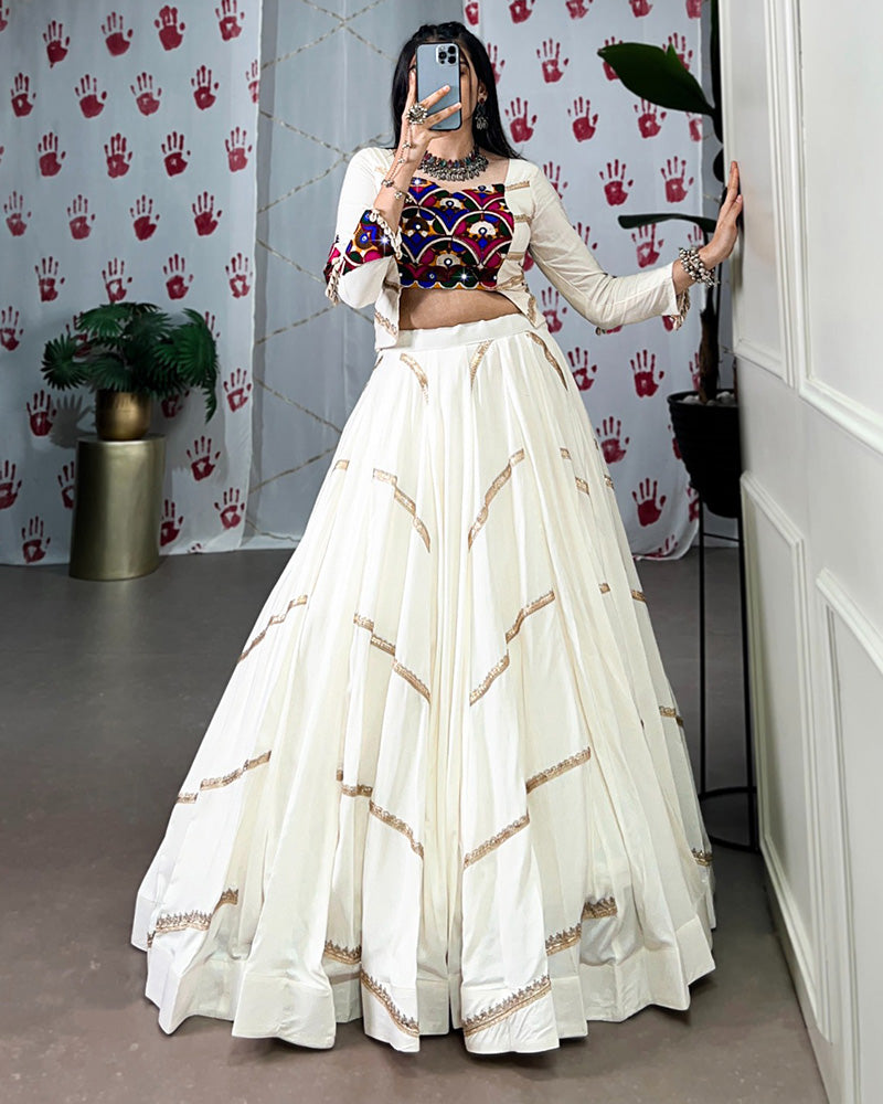 White Color Pure Rayon Navratri Lehenga Choli - ETHNICDEAL