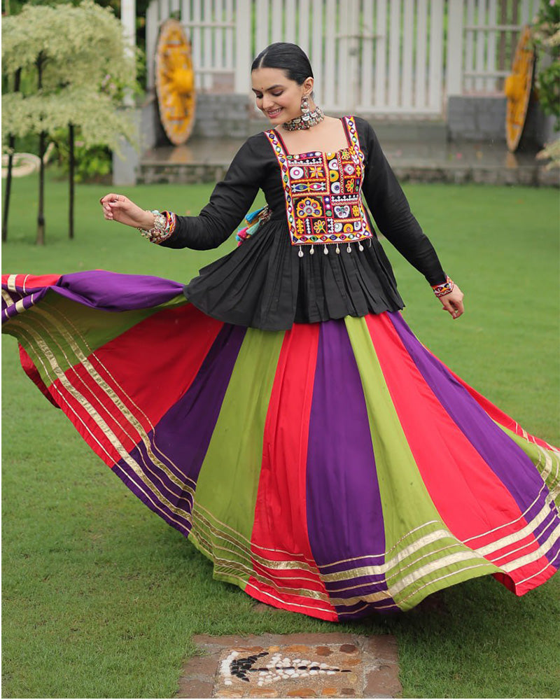 Orange Wine Color Pure Cotton Navratri Lehenga Choli - ETHNICDEAL