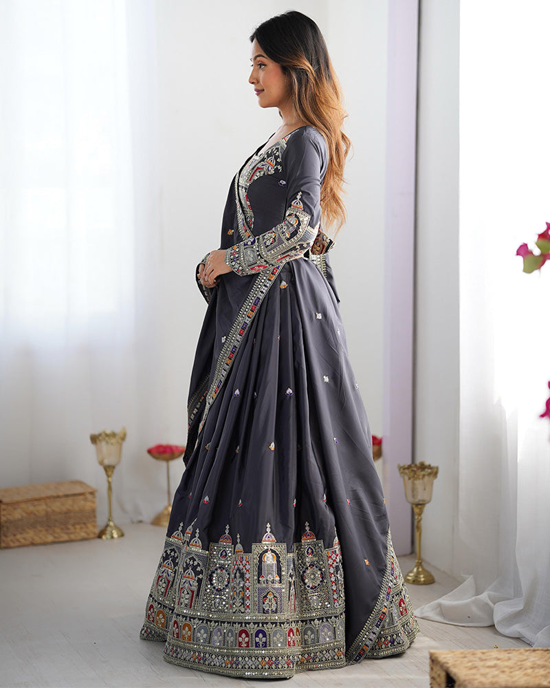 Black Color Natural Crepe Silk Lehenga Choli - ETHNICDEAL