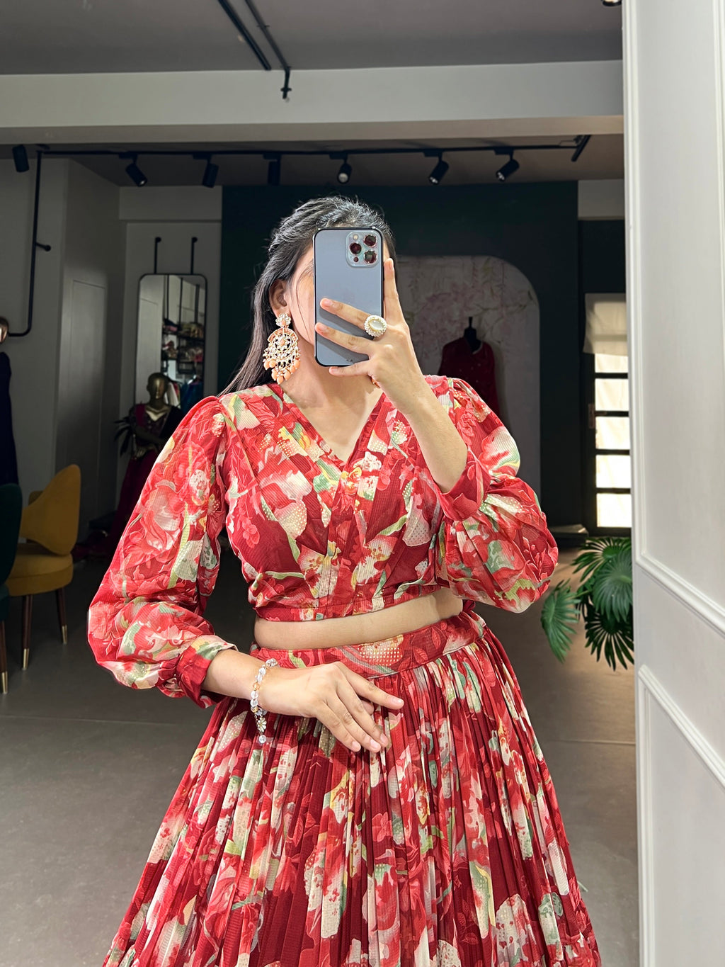 Stunning Georgette Floral Digital Printed Lehenga With Stitched Blouse - Ethnicwish