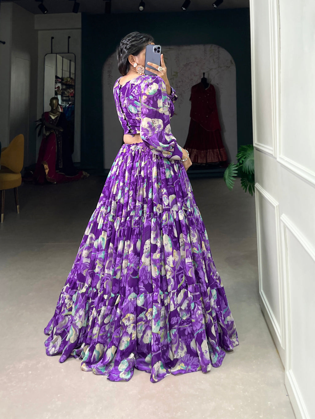 Stunning Georgette Floral Digital Printed Lehenga With Stitched Blouse - Ethnicwish