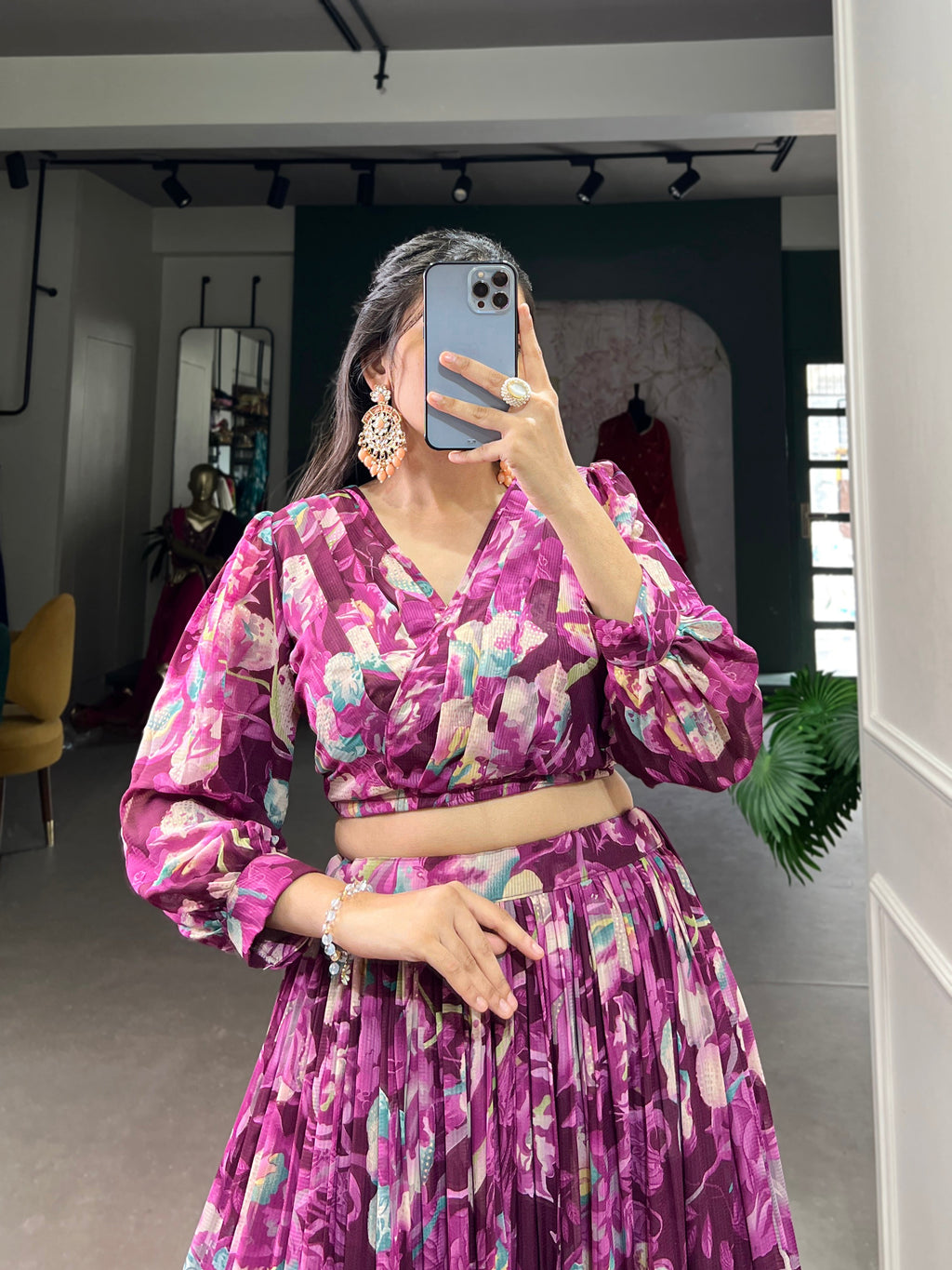 Stunning Georgette Floral Digital Printed Lehenga With Stitched Blouse - Ethnicwish