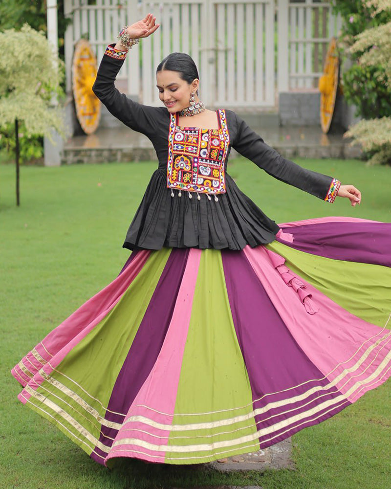 Pink Wine Color Pure Cotton Navratri Lehenga Choli - ETHNICDEAL