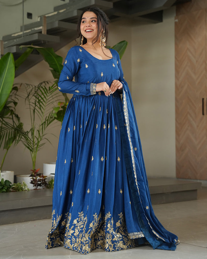 Rama Color Chinnon Sequence Embroidered Gown - ETHNICDEAL