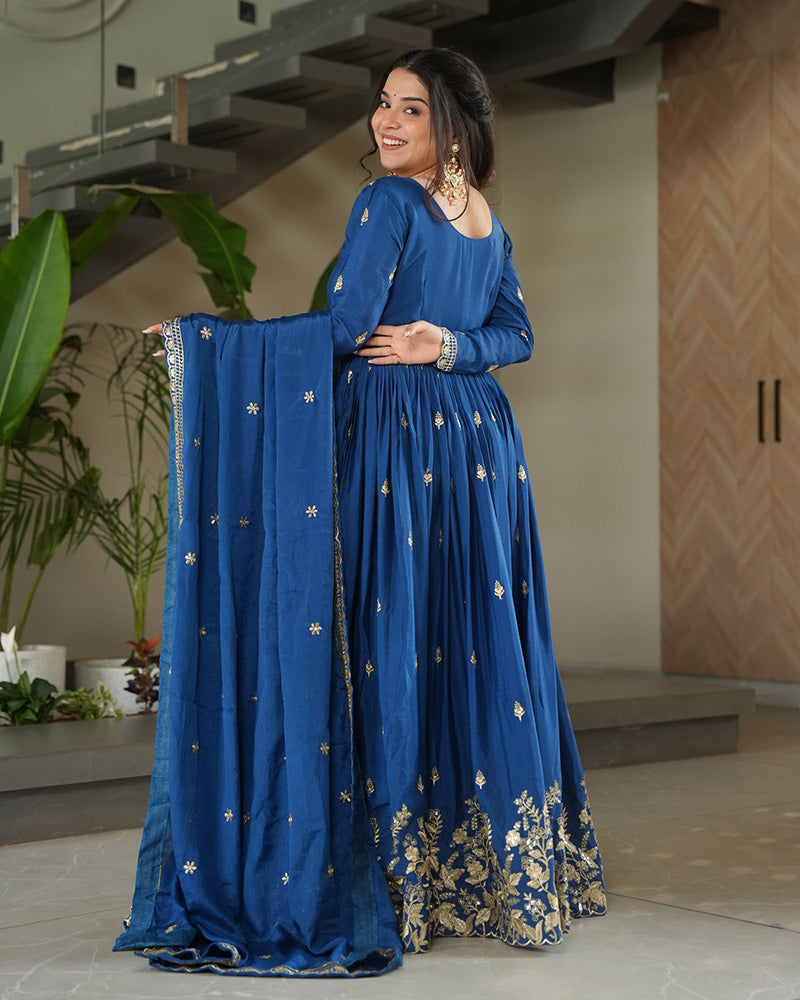 Rama Color Chinnon Sequence Embroidered Gown - ETHNICDEAL