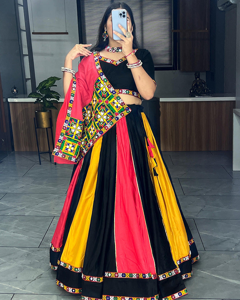 Multi Black Color Pure Rayon Cotton Navratri Lehenga Choli - ETHNICDEAL