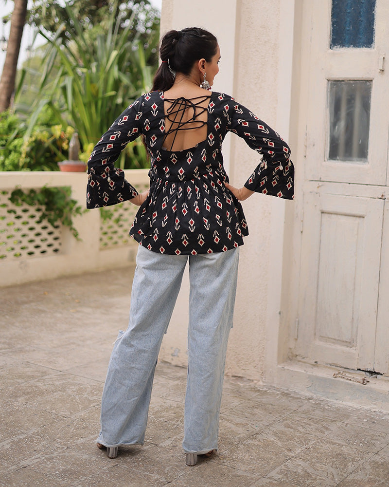 Festive Black Cotton Printed Navratri Kediya for Garba Wear - ETHNICDEAL