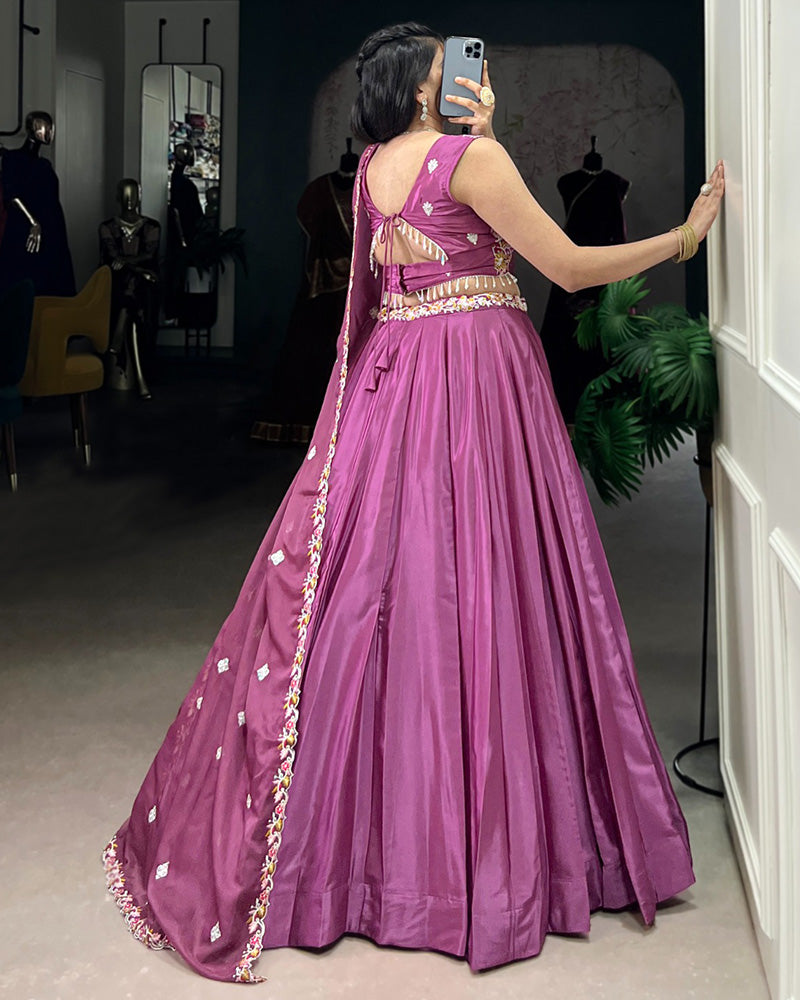 Mauve Pink Color Silk Crape Lehenga Choli - ETHNICDEAL