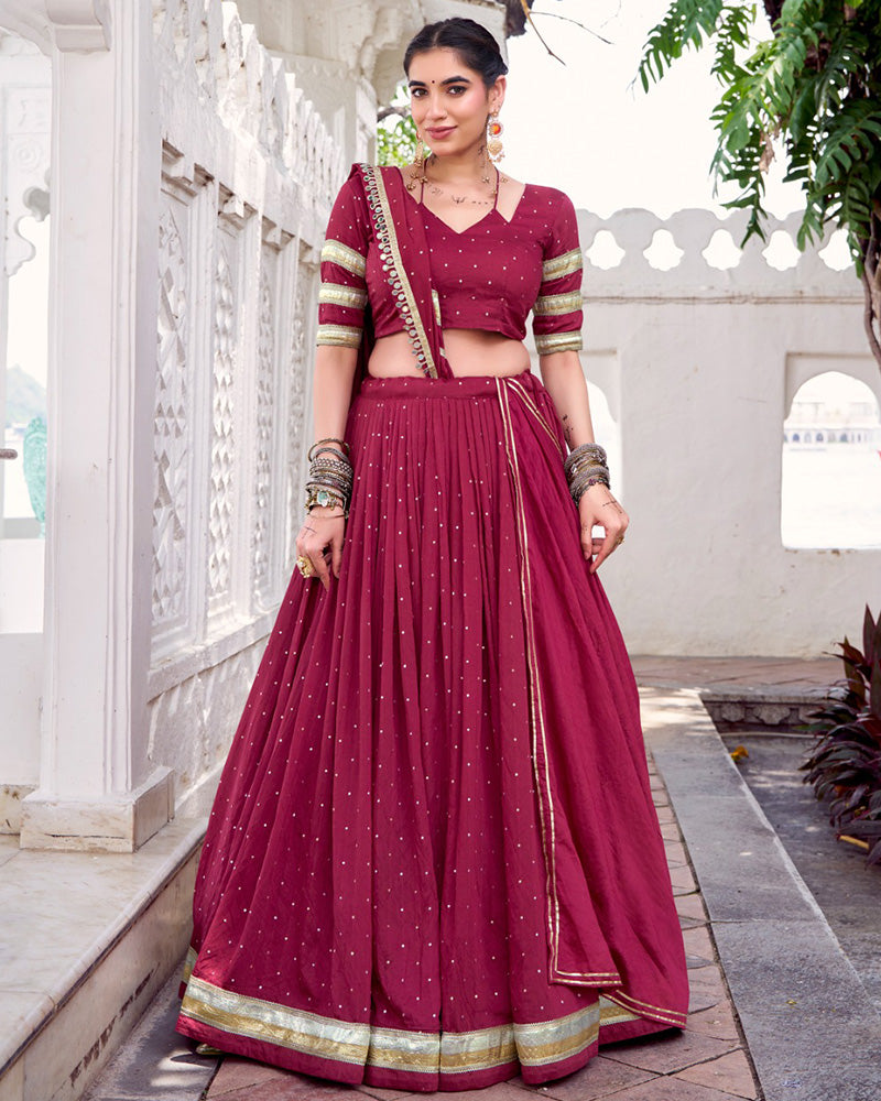Classic Maroon Color Pure Chanderi Navratri Lehenga Choli - ETHNICDEAL