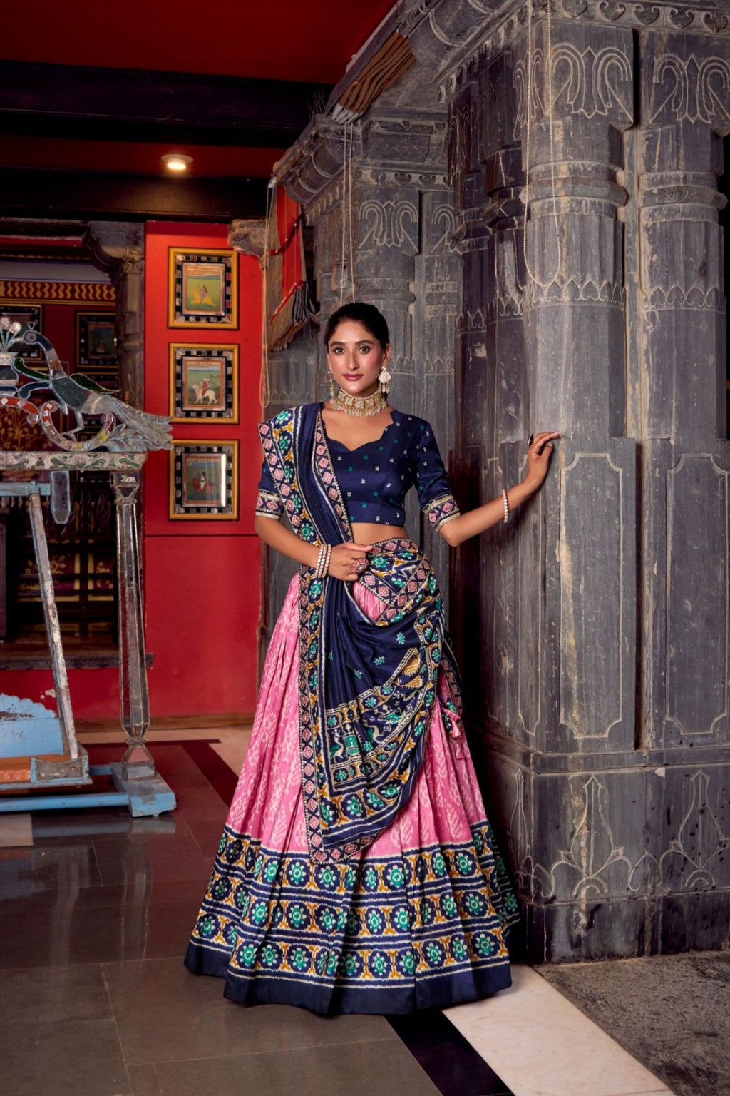 Traditional Ikkat Print Tussar Silk Designer Lehenga Choli - ETHNICDEAL