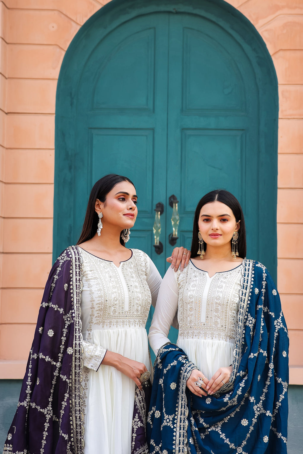 Magnificent Pure Chinon Silk Sequins Embroidered Anarkali Pant Suit - Ethnicwish