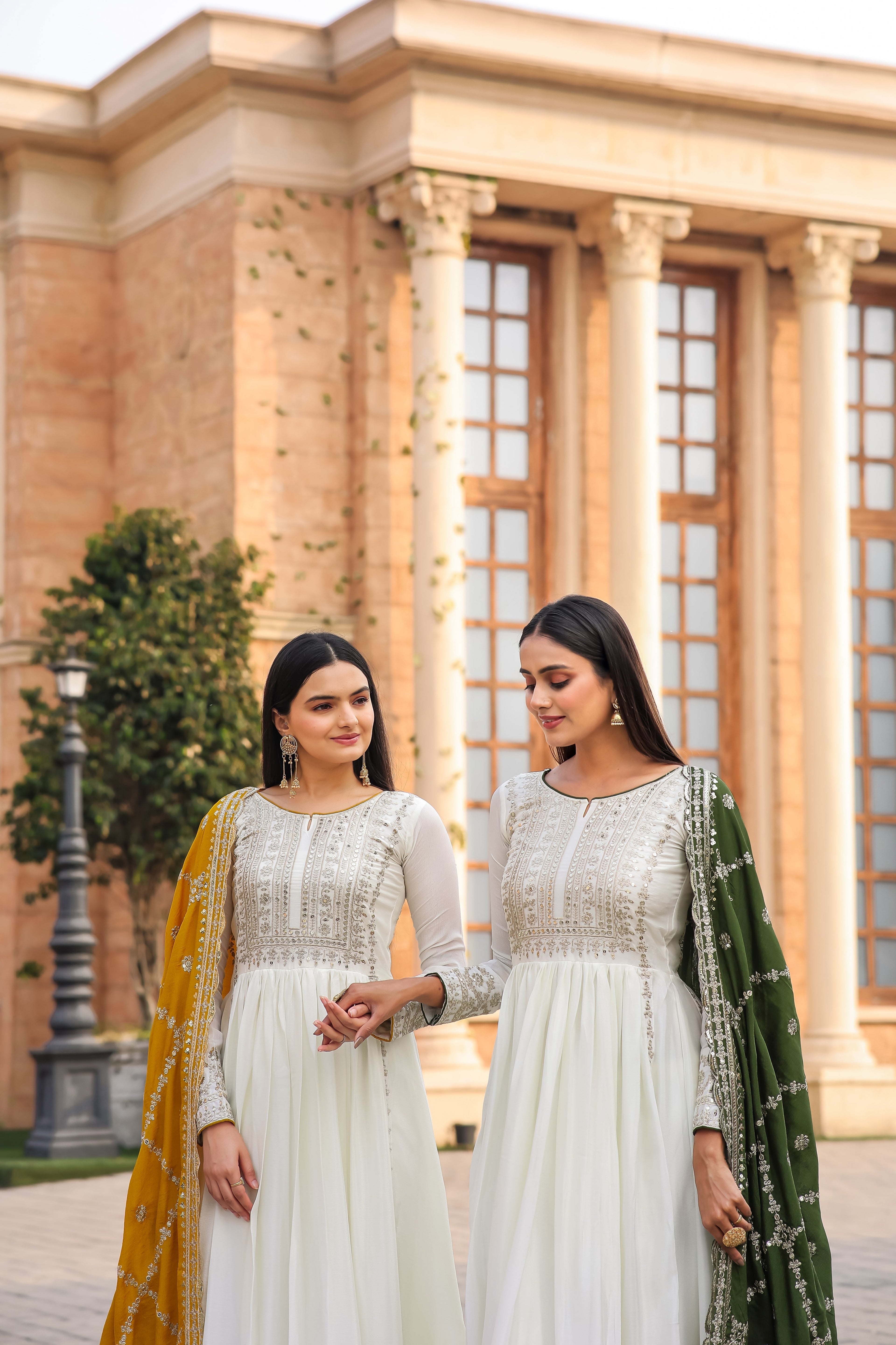 Magnificent Pure Chinon Silk Sequins Embroidered Anarkali Pant Suit - Ethnicwish