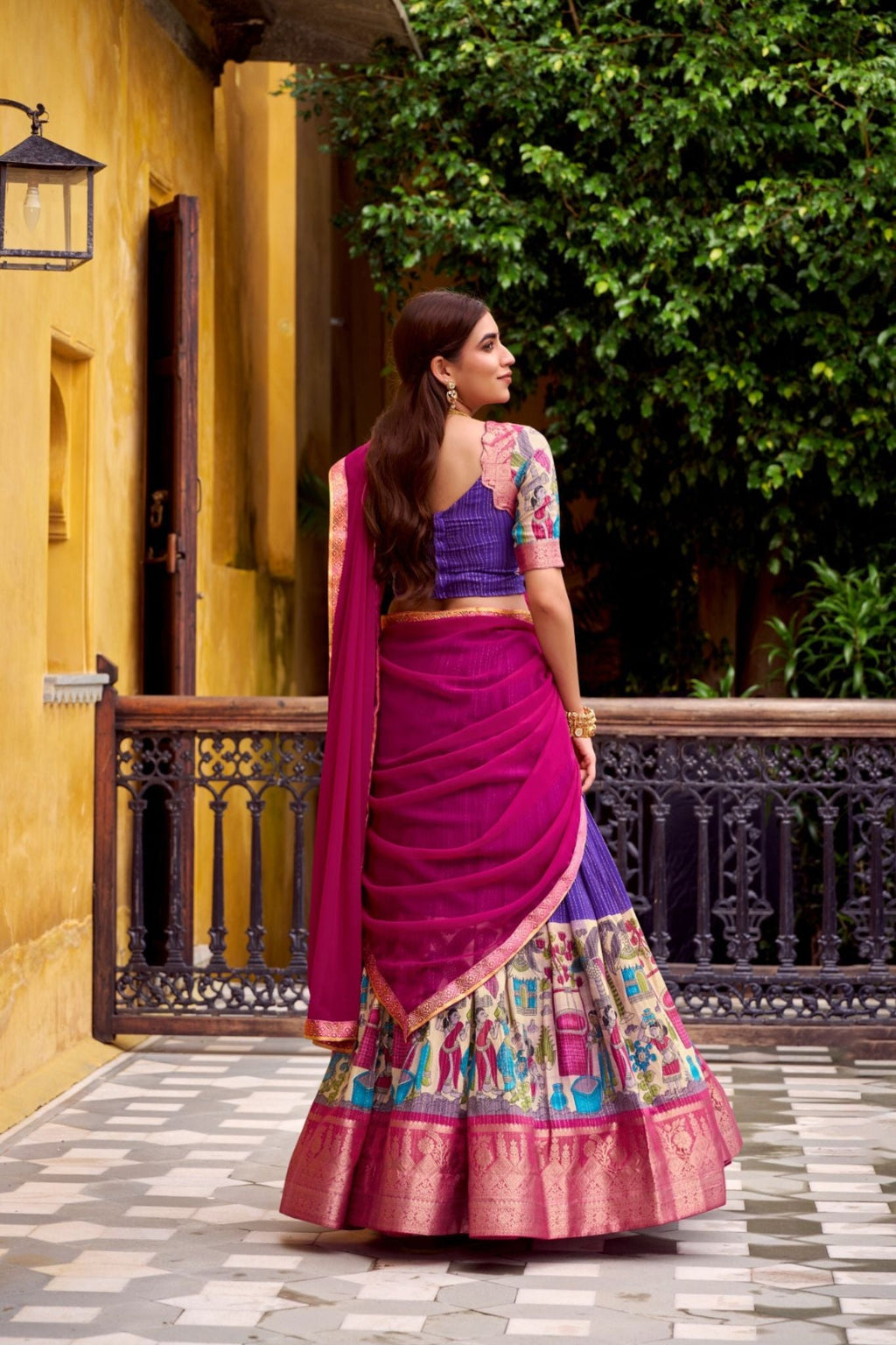 Poly Chanderi Kalamkari Printed Zari Weaving Work Premium Lehenga Choli - ETHNICDEAL