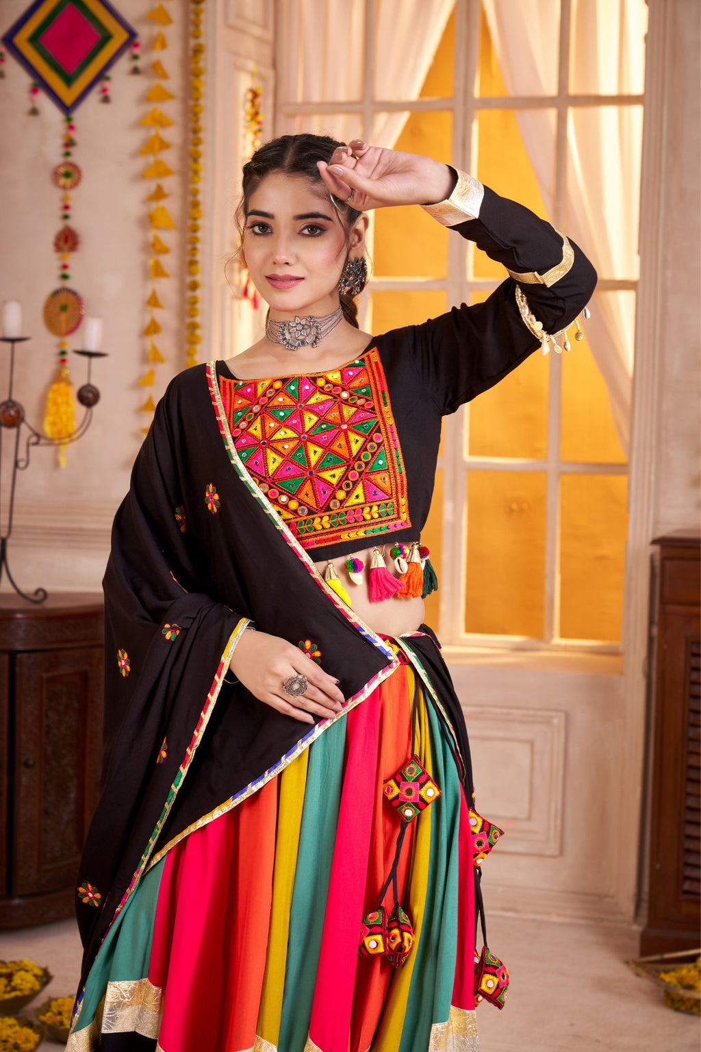 Classic Designer Viscose Cotton Traditional Navratri Lehenga Choli - ETHNICDEAL