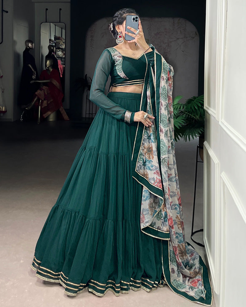 Traditional Green Color Marble Navratri Lehenga Choli - ETHNICDEAL