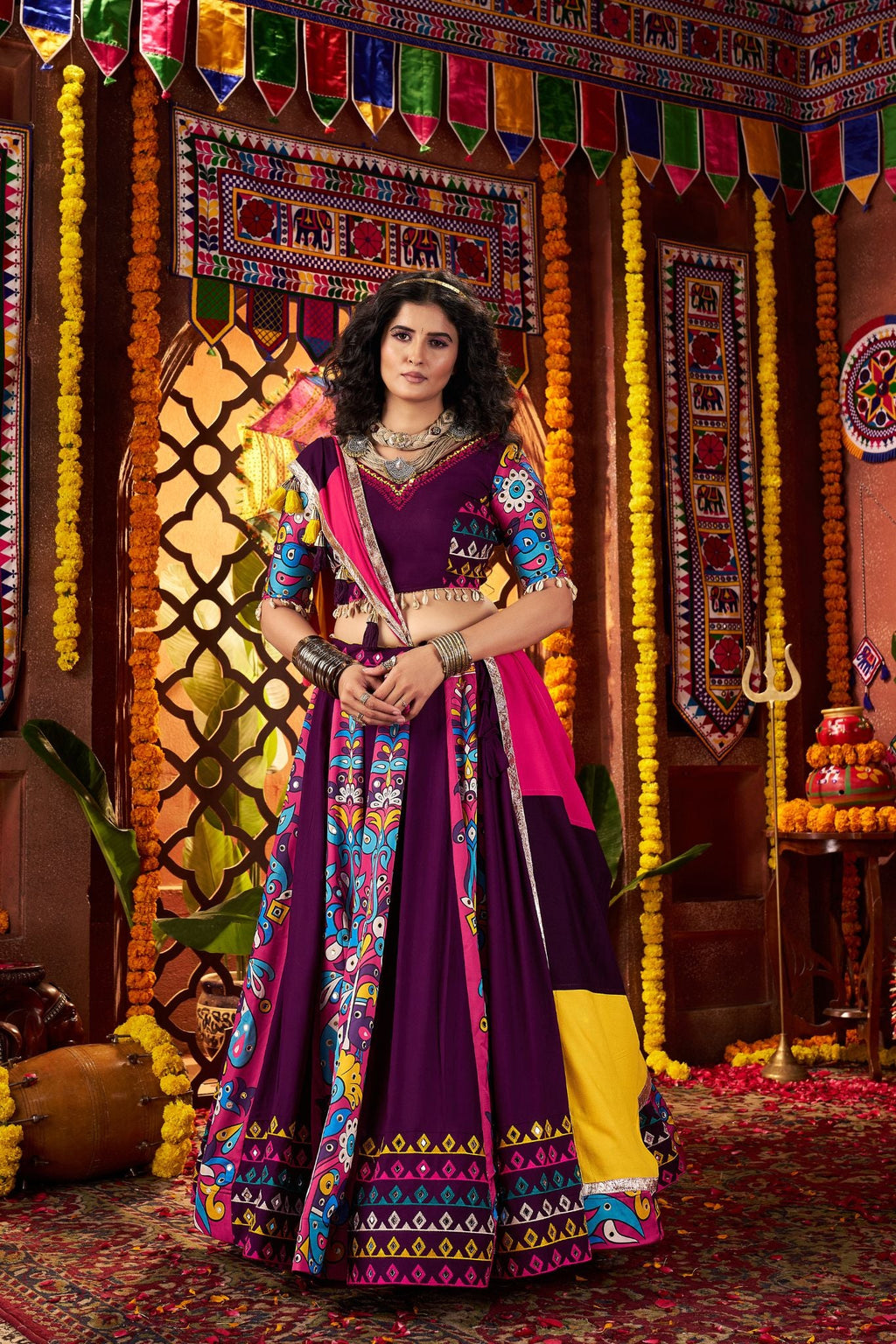 Designer Purple Navratri Special Lehenga Choli With Mirror And Hand Embroidery Work - ETHNICDEAL