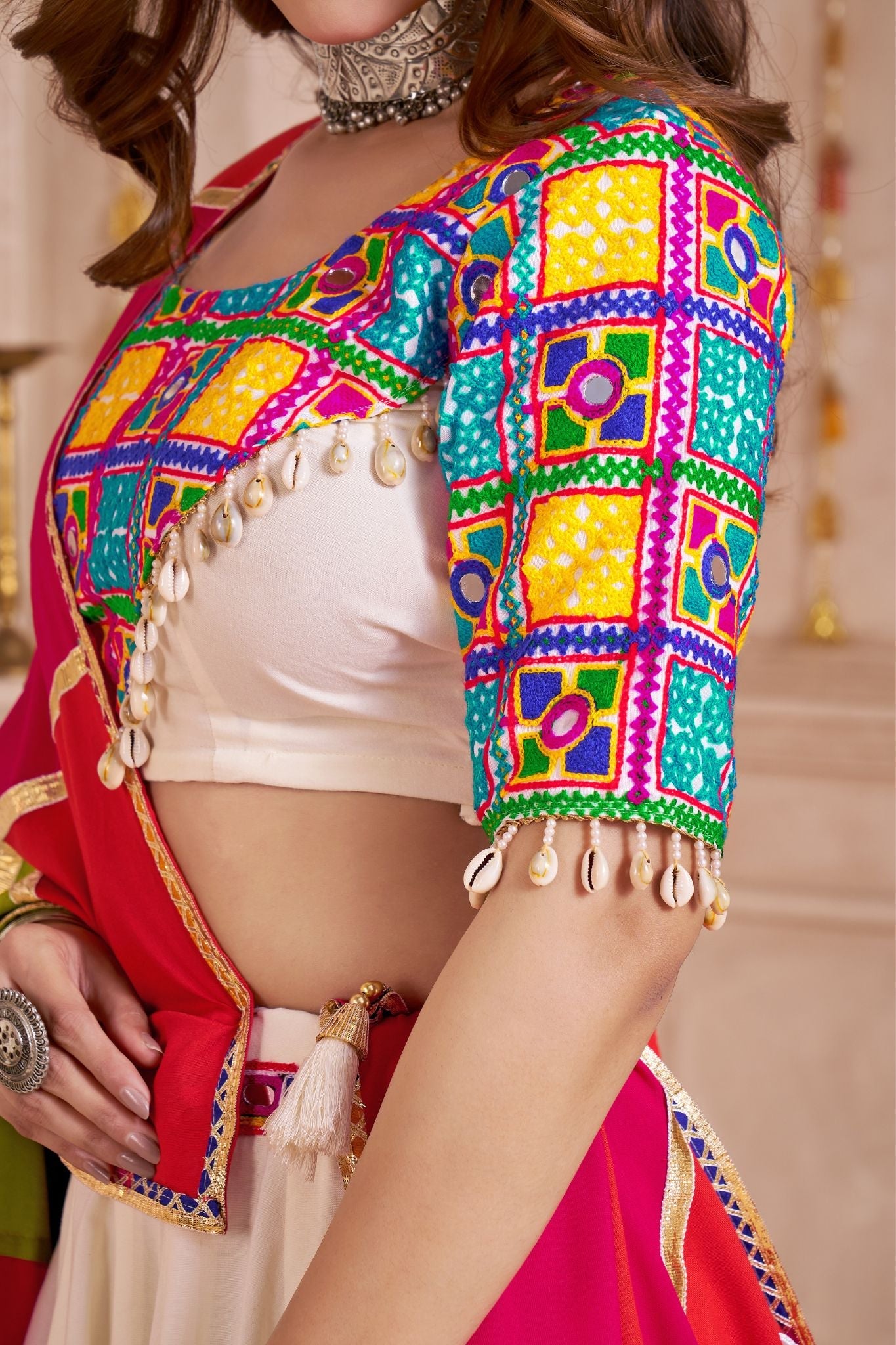 Classic Navratri Lehenga Choli With Handmade Multicolor Patchwork Dupatta - ETHNICDEAL