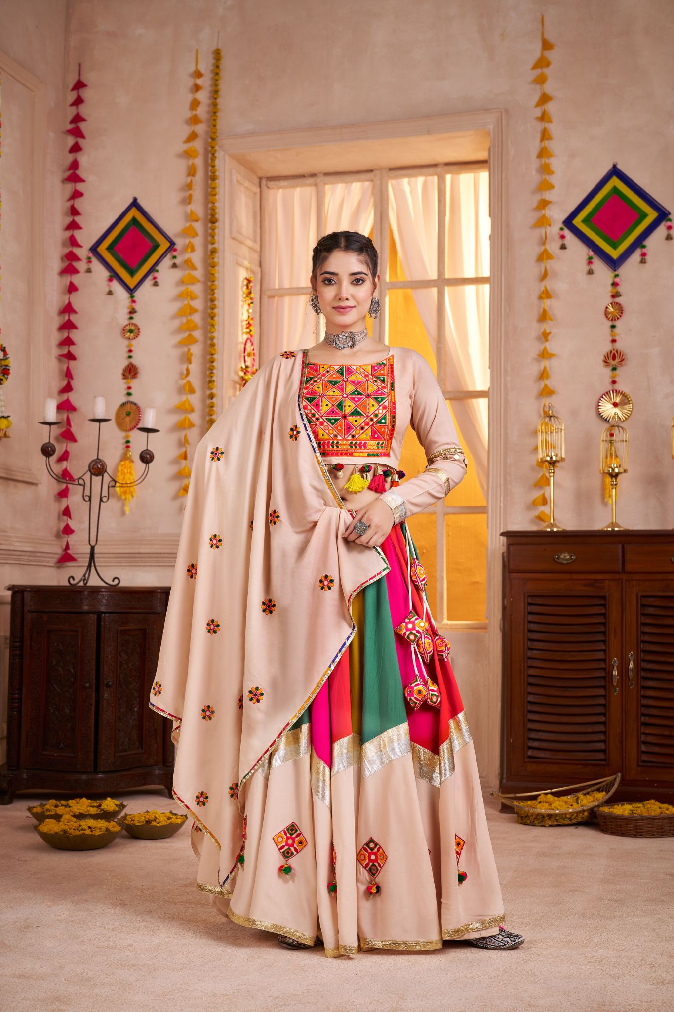 Classic Designer Viscose Cotton Traditional Navratri Lehenga Choli - ETHNICDEAL