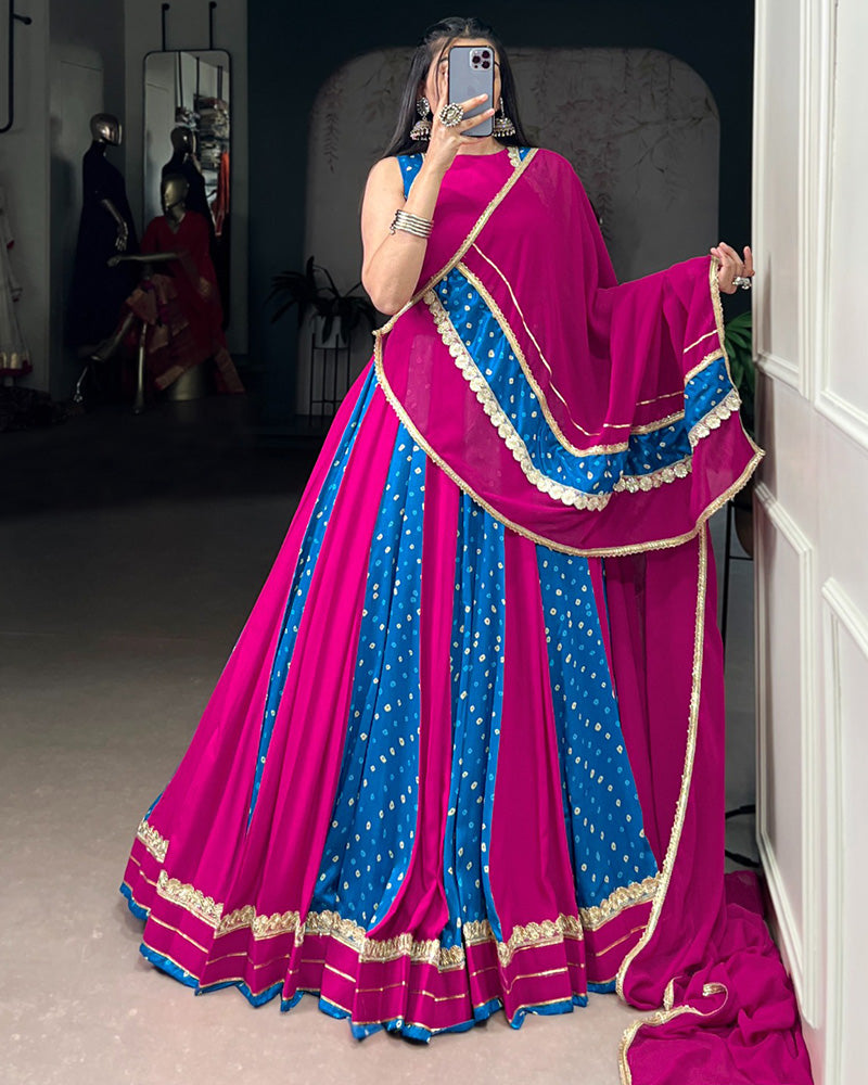 Elegant Dual-Tone Magenta And Blue Navtratri Lehenga Choli - ETHNICDEAL
