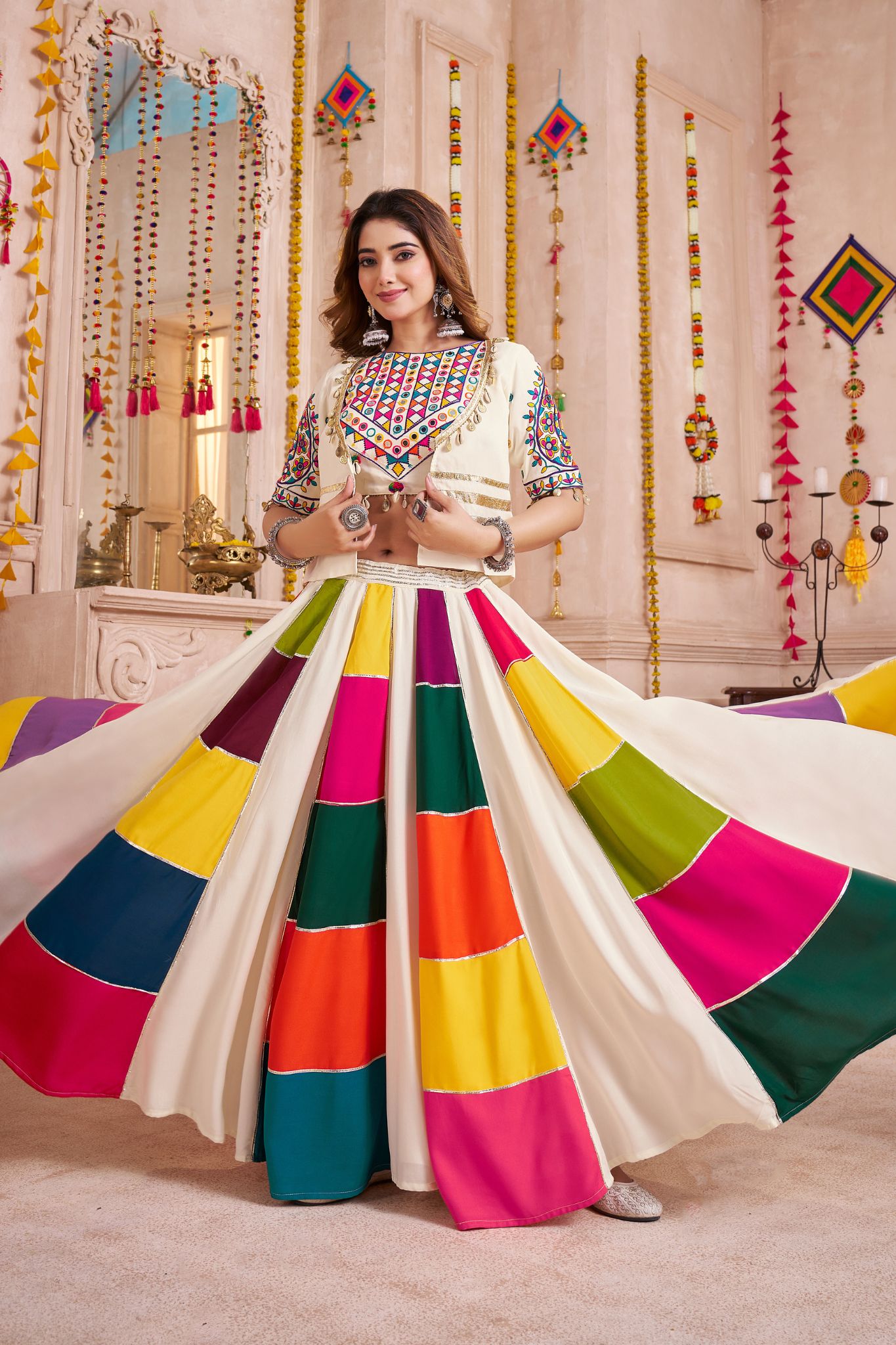 White Designer Classic Beautiful Navratri Lehenga Choli - ETHNICDEAL